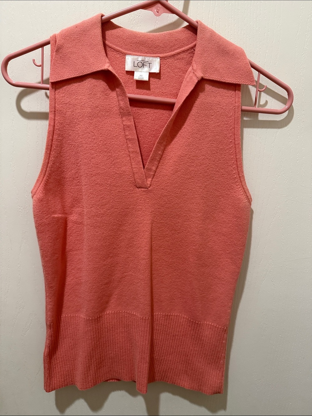 LOFT Coral Pink Sleeveless Polo Knit Tank